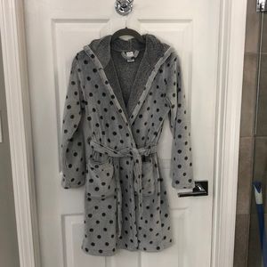 Gray polka dot hooded fleece robe -girls sz 14